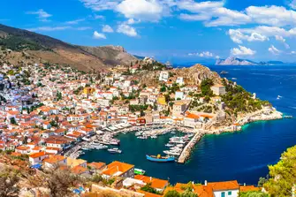 The port of Hydra has a lively, bustling waterfront