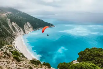 Kefalonia's Myrtos Beach provides white sand and tranquil blue water, the perfect haven for the waterborne&nbsp;