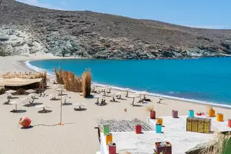 Swim in the tranquil waters or lay in the warm golden sand at Kolympithra beach, on the north coast of Tinos&nbsp;&nbsp;