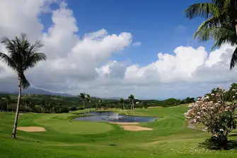 Featuring seashore paspalum grass, white silica sand bunkers and challenging water hazards