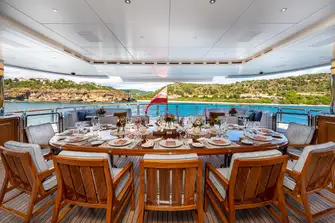 The aft deck table is a favourite spot for a leisurely lunch