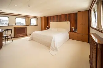 The main deck owner's suite is light, bright and spacious