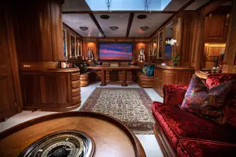 The formal dining area and lounge on the lower deck