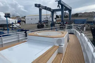 The foredeck sun lounge, seen here in passage mode