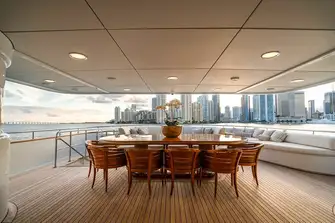 The is a large open-air dining and entertaining space on the aft bridge deck