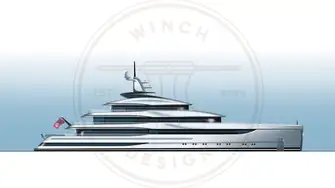 Winch Design's interpretation of PROJECT ACE, the perfect owner's yacht, seen here with the plumb bow