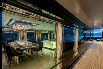Back-lit onyx is a signature feature of this yacht