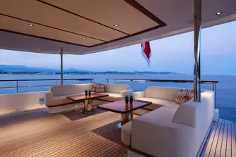 The lounge on the main deck aft can also be used for casual open-air dining