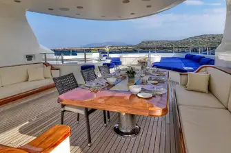 The sun deck has a jacuzzi, bar and open-air dining, one of two al fresco options