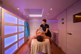 The wellness centre, forward on the sun deck, has a massage room