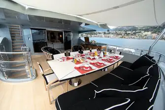 Outside dining on the upper deck aft